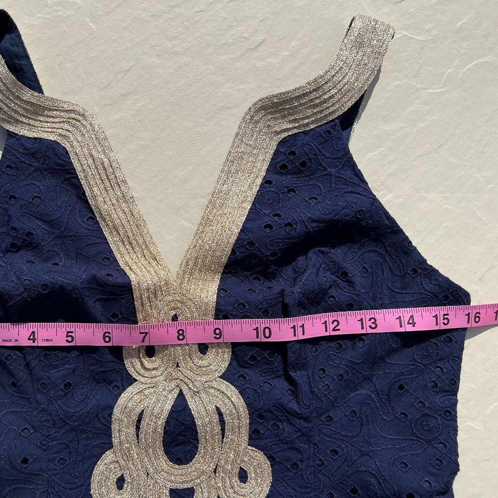 Stunning Lilly Pulitzer Starfish Eyelet True Navy Emery Shift Dress NWT Size 0 - Picture 5 of 10